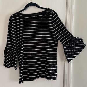 White House Black Market Black and White Striped Bell Sleeve Top Size M